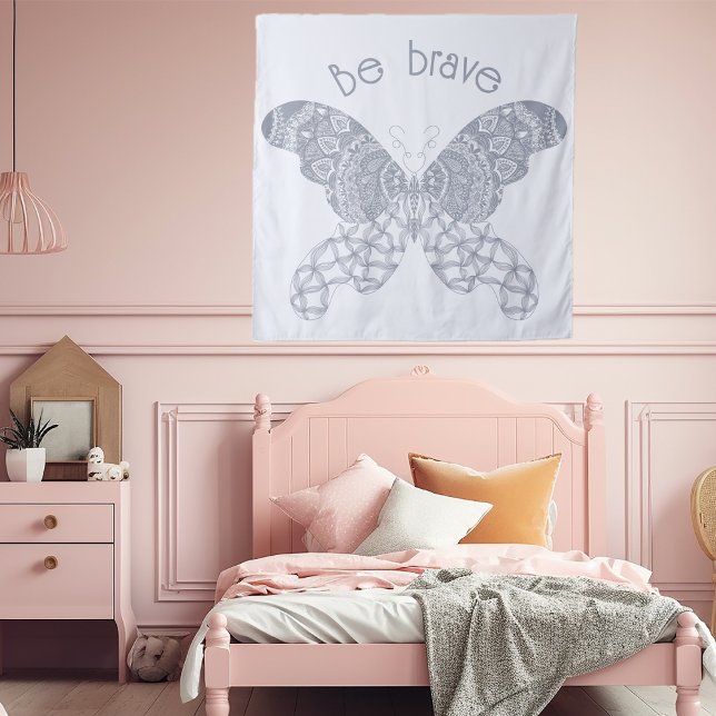 Be Brave | Blue Boho Butterfly Tapestry (Blue Boho Butterfly Wall Tapestry )