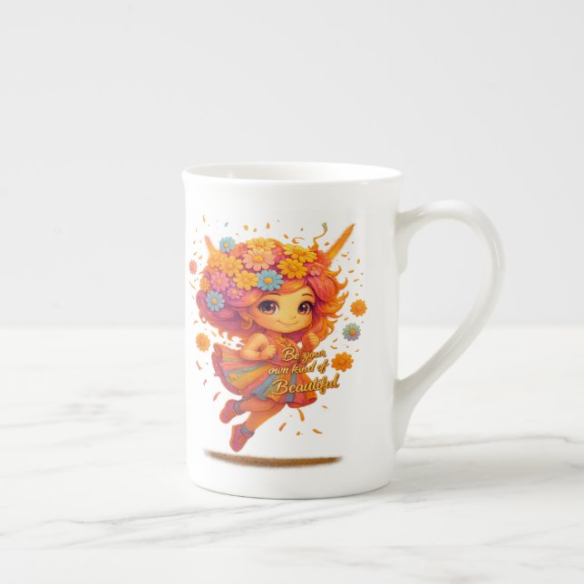 "Be Bright, Be Beautiful" Tall Mug – Whimsical Flo (Right)