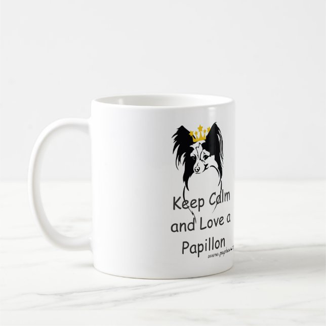 Be Calm and Love a Papillon Coffee Mug (Left)