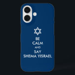 Be Calm And Say Shema Yisrael iPhone 16 Case<br><div class="desc">A parody of the popular "BE CALM AND CARRY ON" theme. A Star of David (Magen David) replaces the familiar crown accompanied by text reading, "BE CALM AND SAY SHEMA YISRAEL, " referring to the Shema prayer which begins, "Shema Yisrael Adonai eloheinu Adonai ehad (Hear O Israel, the Lord is...</div>