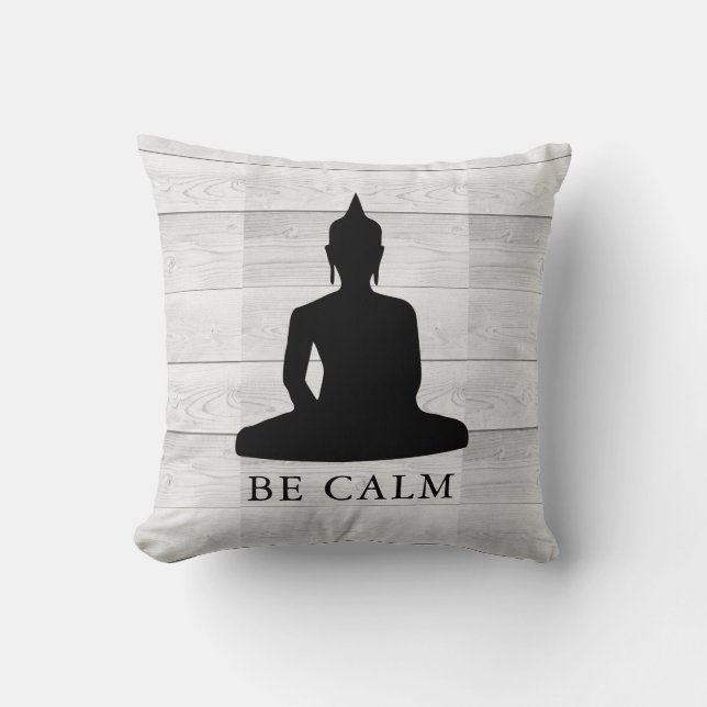 Be Calm Buddha Rustic Wood Motivational Cushion (Front)