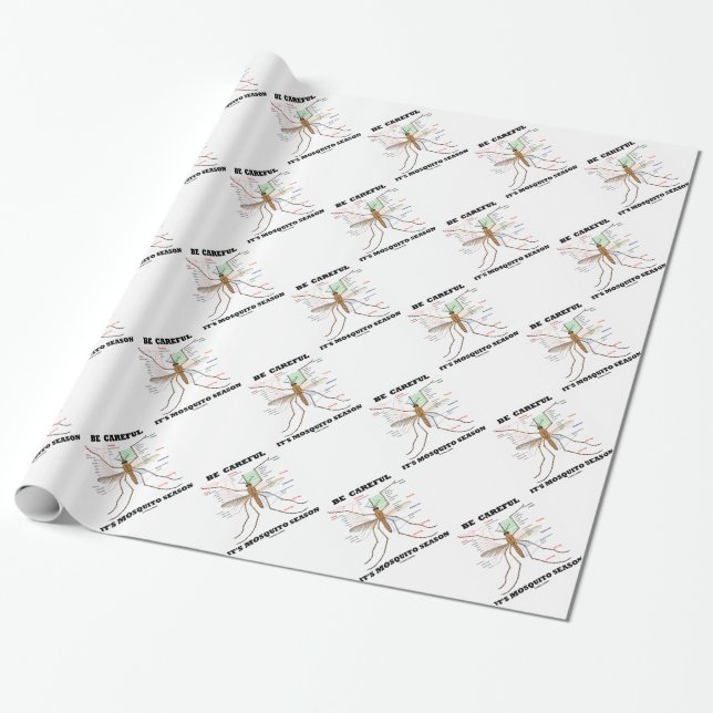 Be Careful It's Mosquito Season (Mosquito Anatomy) Wrapping Paper (Unrolled)