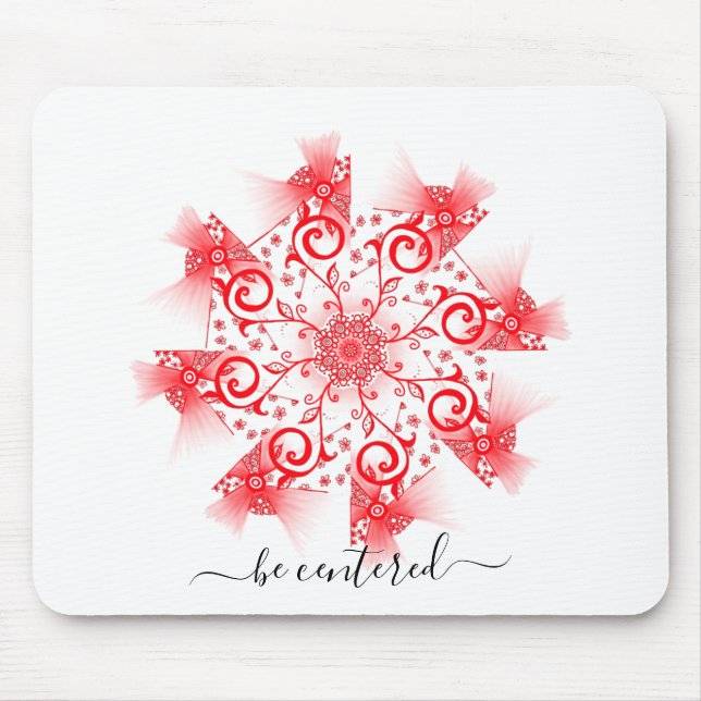 Be centered red mandala fractal line doodle mouse pad (Front)