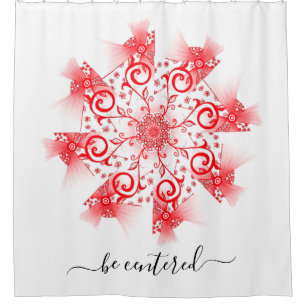 Be centred red mandala fractal line doodle shower curtain