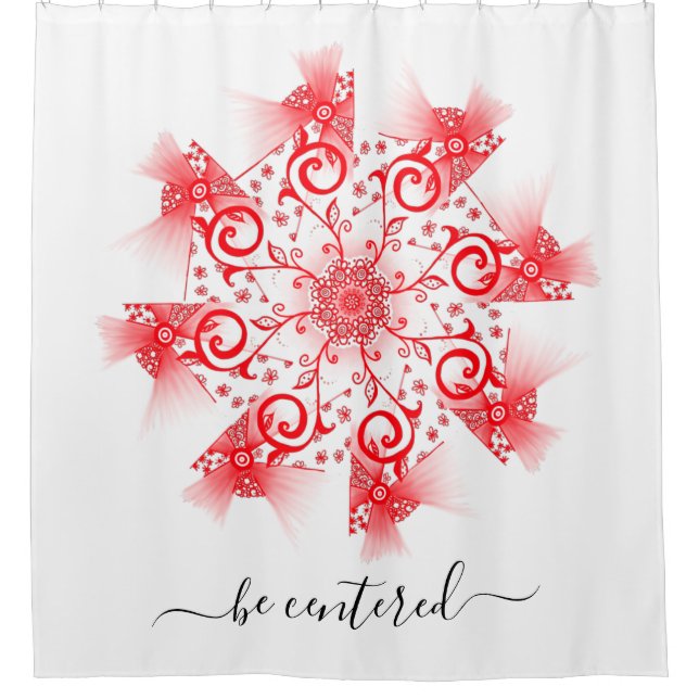 Be centred red mandala fractal line doodle shower curtain (Front)