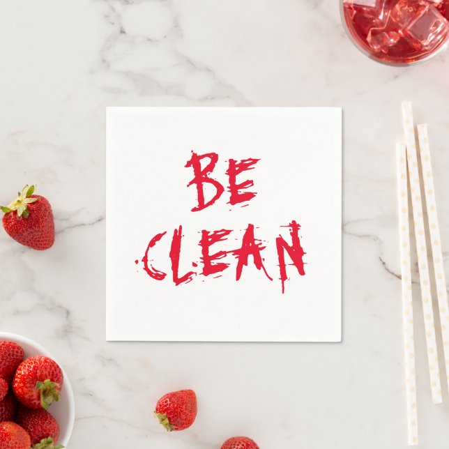 Be Clean red vampire blood typography Halloween Napkin (Insitu)