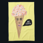 BE COOL pink talking ice cream cone Tea Towel<br><div class="desc">Everyone loves ice cream! Give the gift of this cute kitchen towel with a talking pink ice cream cone! Add your own customised text too.
Check my shop for lots more colours and patterns!</div>
