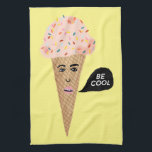 BE COOL pink talking ice cream cone Tea Towel<br><div class="desc">Everyone loves ice cream! Give the gift of this cute kitchen towel with a talking pink ice cream cone! Add your own customised text too.
Check my shop for lots more colours and patterns!</div>