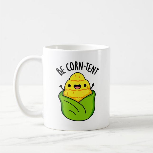 Be Corn-tent Funny Corn Pun  Coffee Mug (Left)