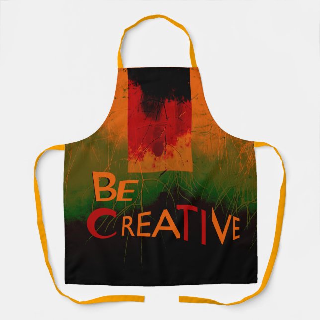 "Be Creative" Black Orange Shades Green Design Apron (Front)