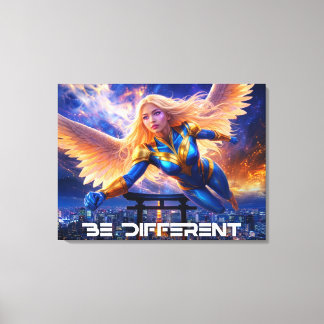 BE DIFFERENT - Female Angel Hero Above Tokyo Canvas Print