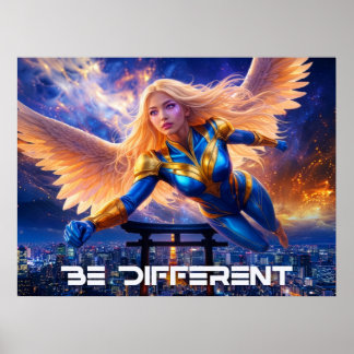 BE DIFFERENT - Female Angel Hero Above Tokyo Poster