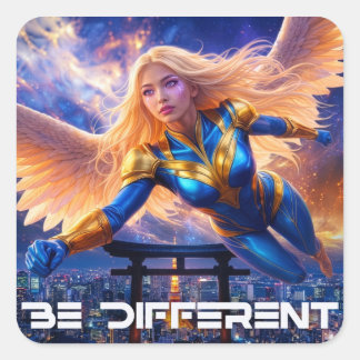 BE DIFFERENT - Female Angel Hero Above Tokyo Square Sticker