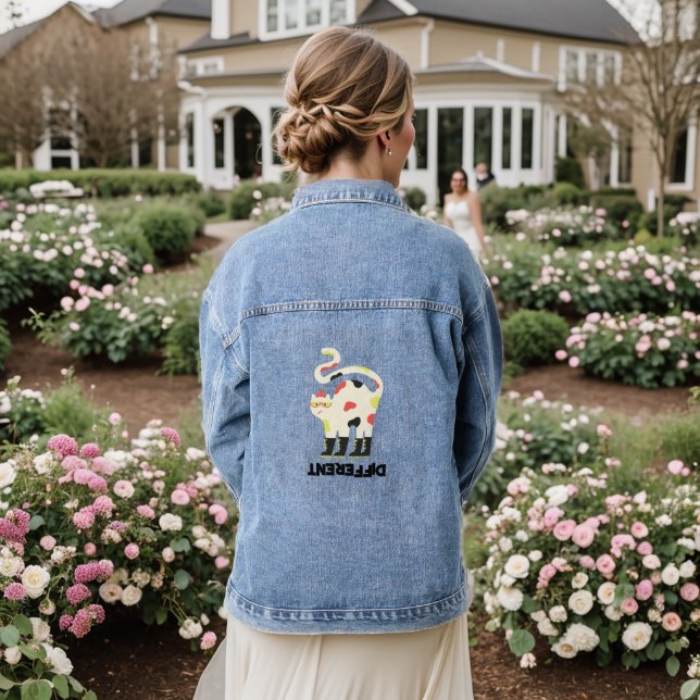 Be different funny funky cat design denim jacket (Wedding Back)