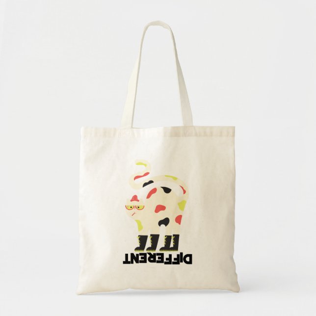 Be different funny funky cat design tote bag (Front)