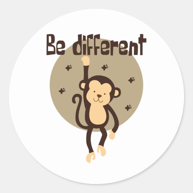 Be Different Kawaii Brown Monkey Hanging On Classic Round Sticker (Front)