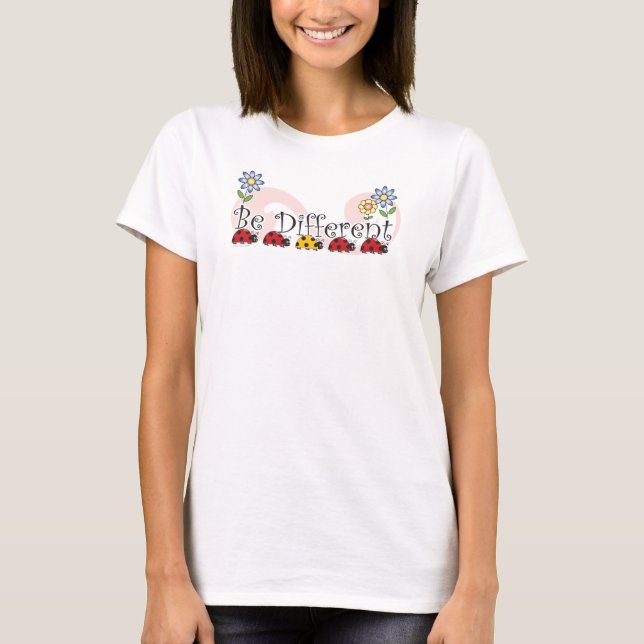 Be Different Ladybugs with Flowers basic t-shirt (Front)