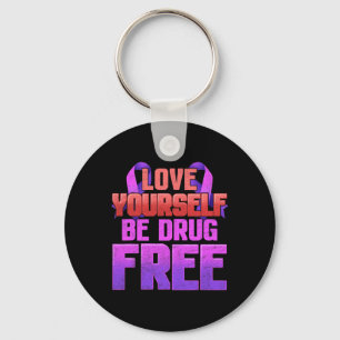 Be Drug Free Love Yourself Purple Ribbon Key Ring