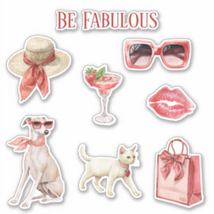 Be Fabulous Red Bow Hat Glasses Drink Kisses