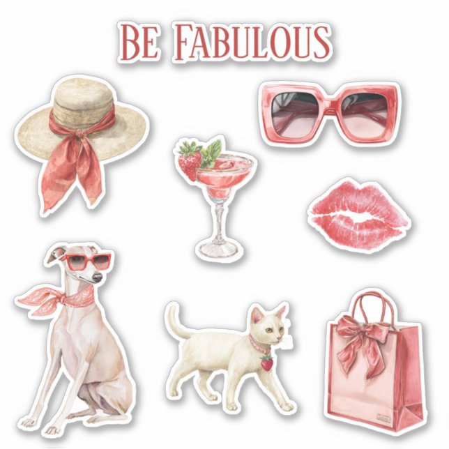 Be Fabulous Red Bow Hat Glasses Drink Kisses (Front)
