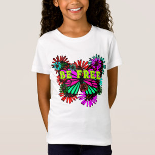 Be Free - Colourful Butterfly And Flowers Hippie T-Shirt