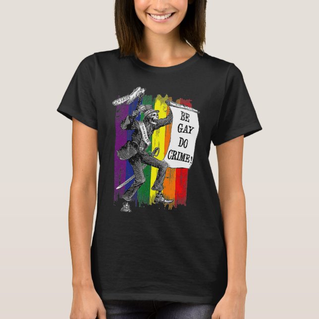 Be Gay Do Crime Skeleton LGBT Pride Rainbow Flag Q T-Shirt (Front)