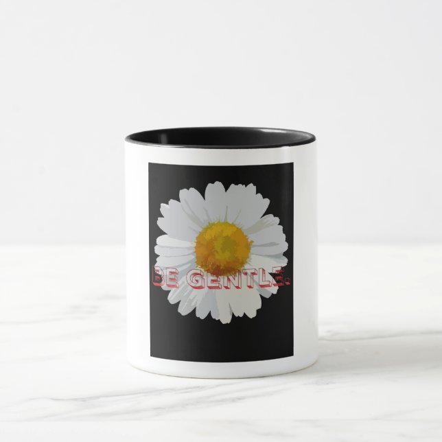 Be Gentle Minimalist Daisy Flower Aesthetic Black  Mug (Center)