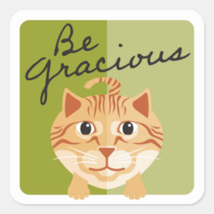 Be Gracious Cute Orange Kitty Cat Olive Green Square Sticker