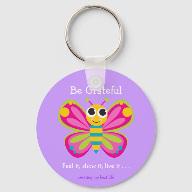"Be Grateful" Cute Butterfly Keychain (Front)