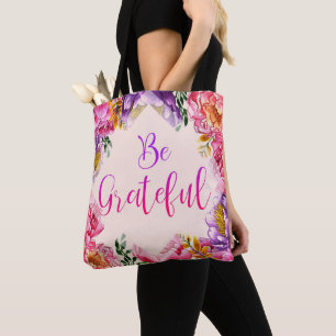 Be Grateful Pink Peony Tote Bag