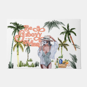 Be Groovy or Leave Man   Watercolor Trendy Retro  Doormat