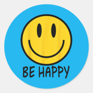 Be Happy 70s 80s Yellow Smile Face Happy Smiling Classic Round Sticker