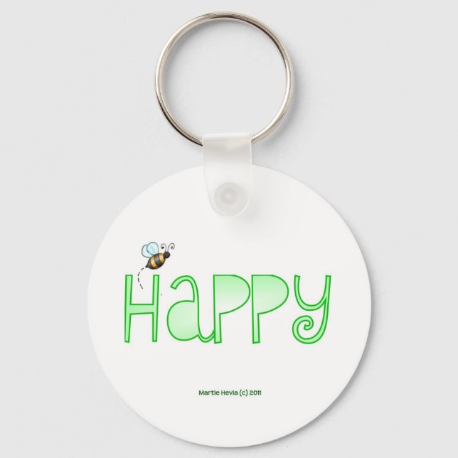 Be Happy - A Positive Word - Apparel (Green) Key Ring (Front)