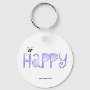 Be Happy - A Positive Word - Round (Blue) Key Ring