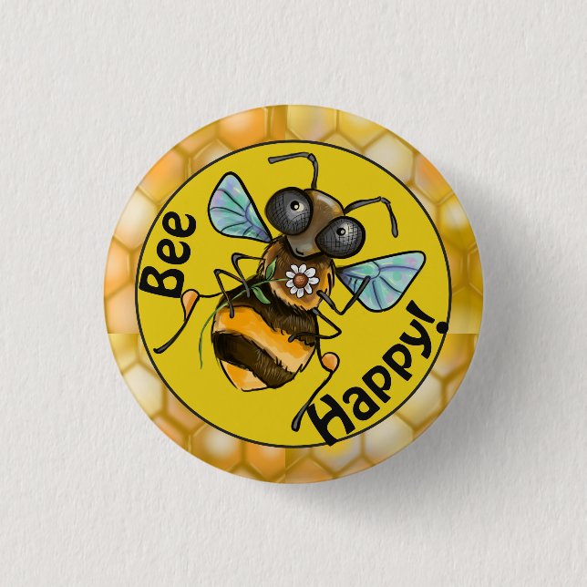 Be Happy Adorable Honeybee 3 Cm Round Badge (Front)