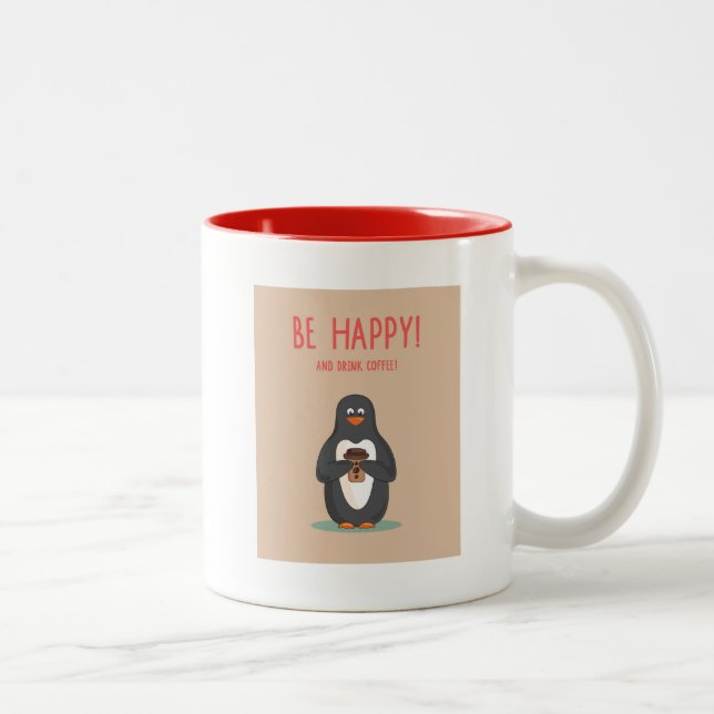 Be Happy And Drink Coffee Two-Tone Coffee Mug (Right)
