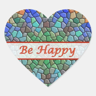 Be Happy Blue Orange Petals Mosaic Heart Sticker