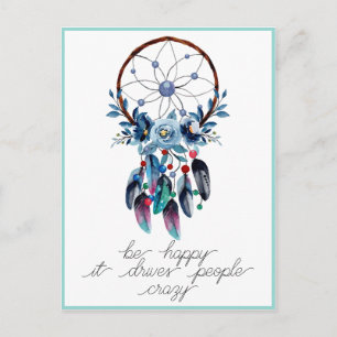 Be Happy Boho Dreamcatcher Feather Floral  Postcard