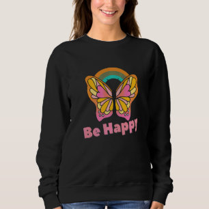 Be Happy Butterfly Hippie Peace Sign Yoga Hippies Sweatshirt