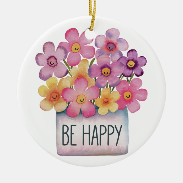 Be Happy Ceramic Tree Decoration (Front)