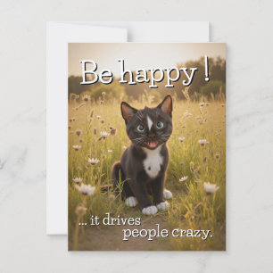 Be Happy – Cheerful Cat in Nature Postcard