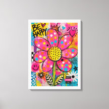 Be Happy Colourful Flower Pop Art