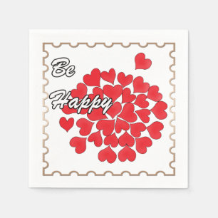 Be happy, elegant, love, red heart napkin
