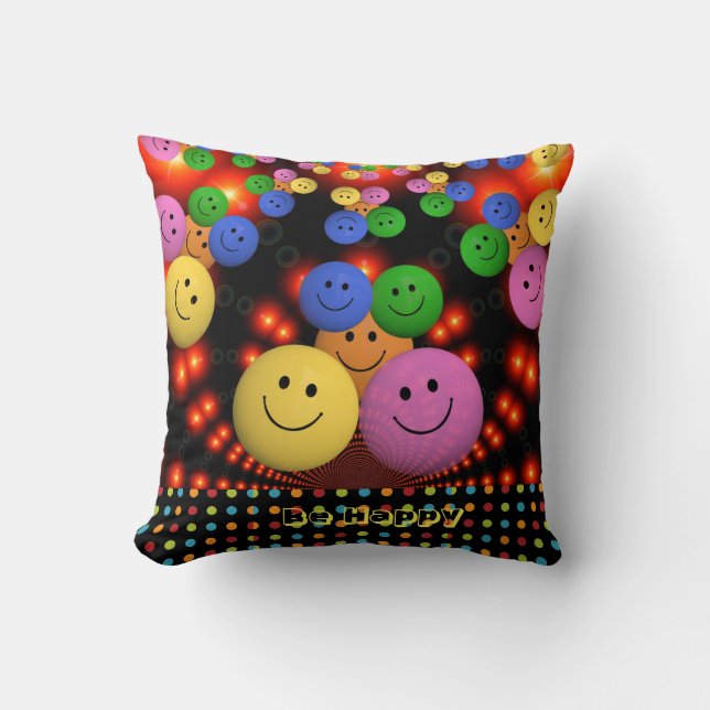 Be Happy emoji emoticons personalised Cushion (Front)