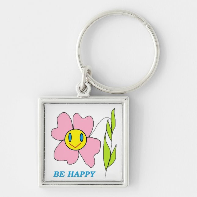 "BE HAPPY" FLOWER KEY RING (Front)