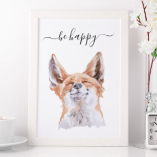 Be Happy Fox Nursery Child Woodland Poster