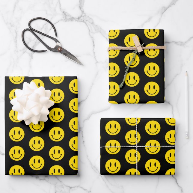 Be Happy Grinning Face Funny Any background colour Wrapping Paper Sheet (Front)
