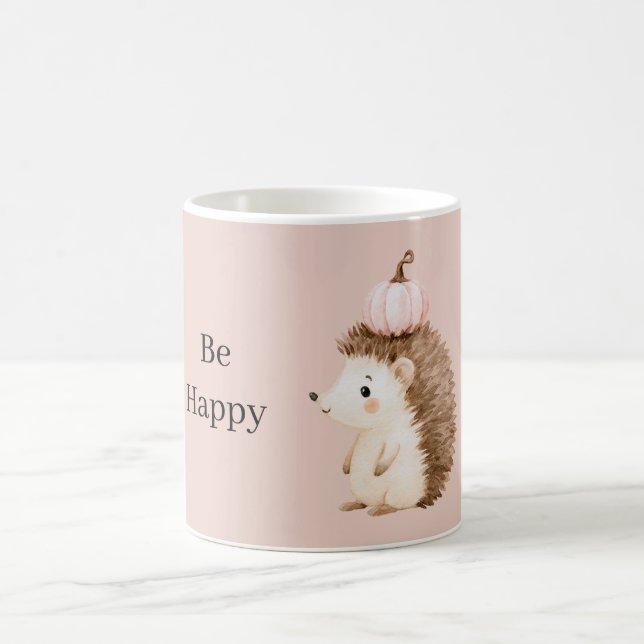 Be Happy Hedgehog Pink Pumpkin Coffee Mug (Center)