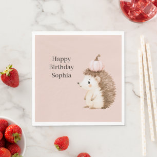 Be Happy Hedgehog Pink Pumpkin Napkin