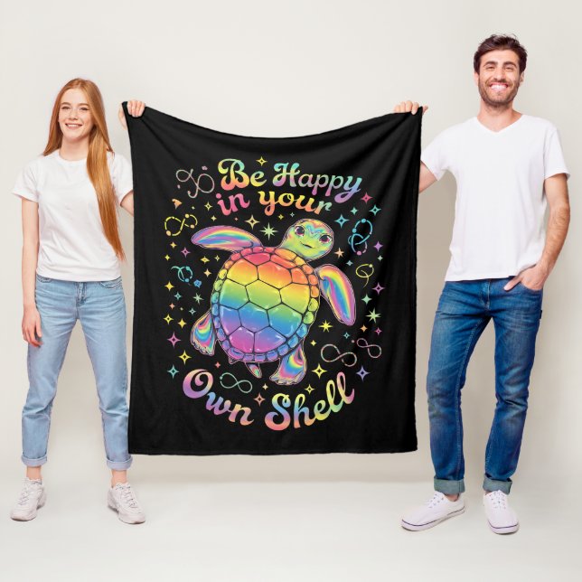 Be Happy In Your Own Shell Rainbow Turtle Autism Fleece Blanket (In Situ)
